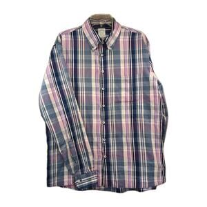 Brooks Brothers Men’s Large Milano Blue Purple Plaid Button‑Down Shirt Cotton
